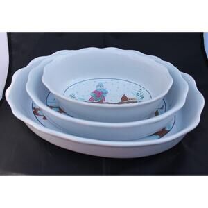 Spinnaker China Snowman Serving Dishes/ Bowls set of 3 (stacking) 11", 9" and 7"